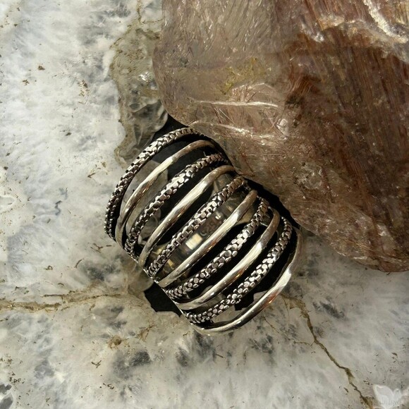 Sterling Silver Stripes Stacked Dome Modern Ring For Women, Taxco Mexico - Picture 1 of 10
